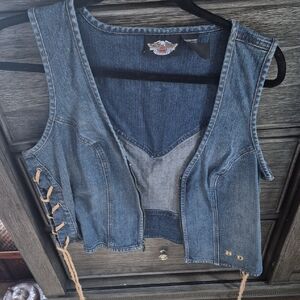 Blue Denim Vest with Lace-Up Sides